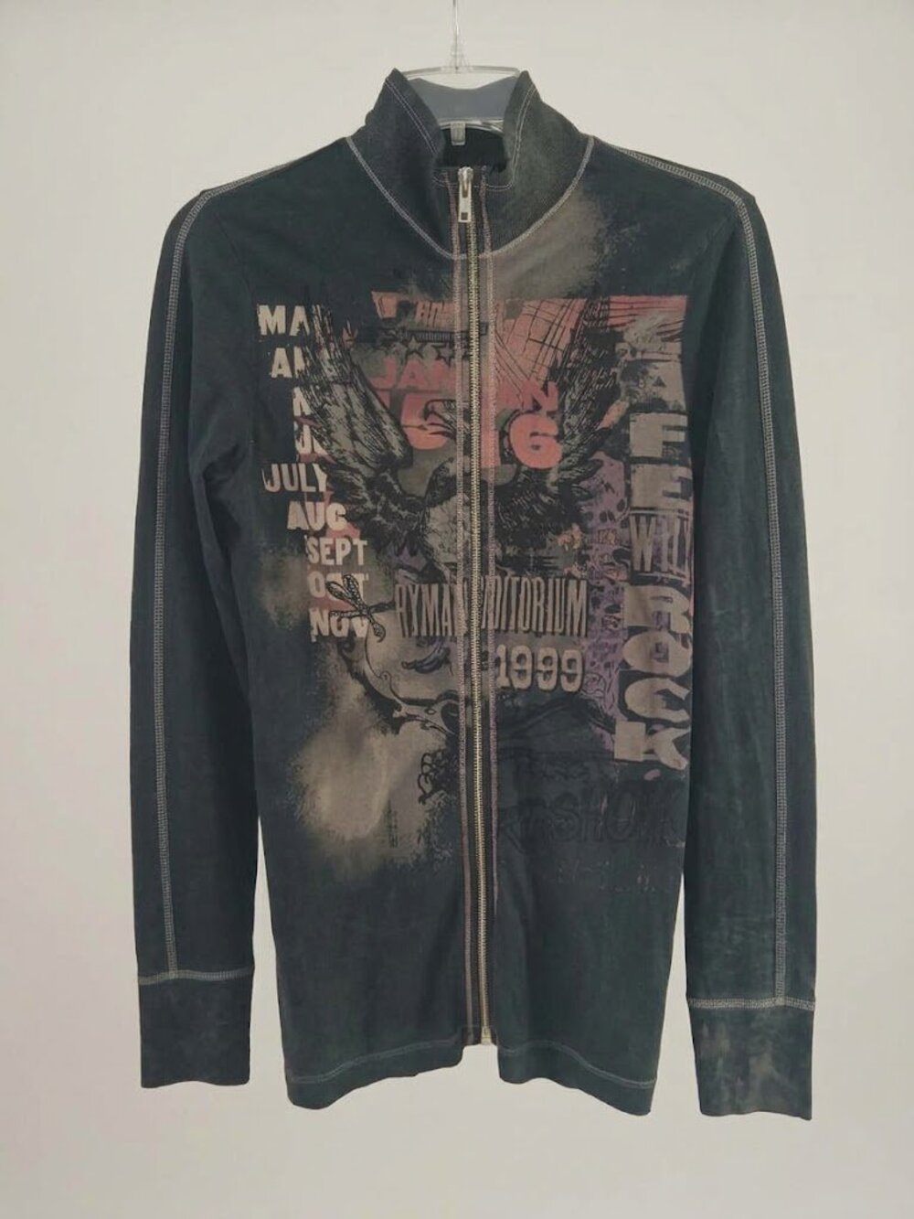 Vintage Skinny Minnie Y2K Grunge Biker Graphic Full Zip Top L Baby T Fit
